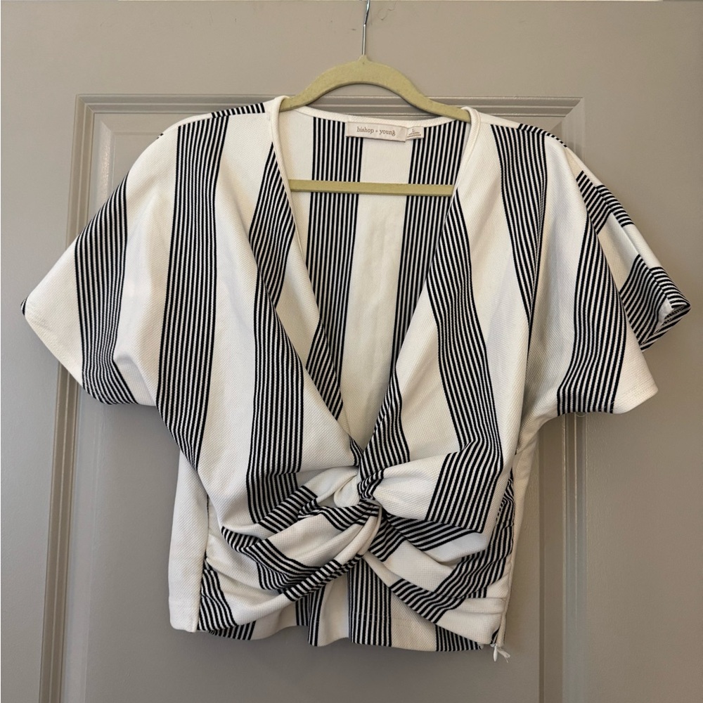 bishop + young Black and White Striped Top